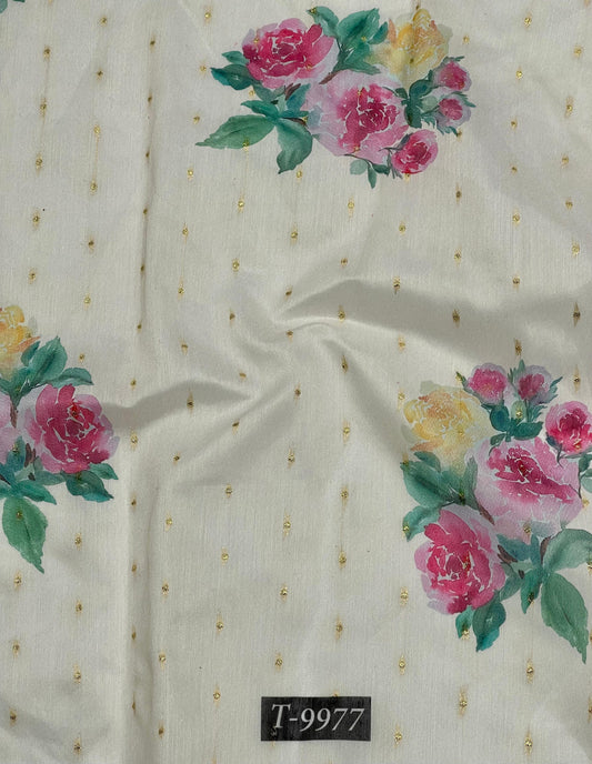 PASTEL FLORAL PRINTS ON CHANDERI JACQUARD FABRIC