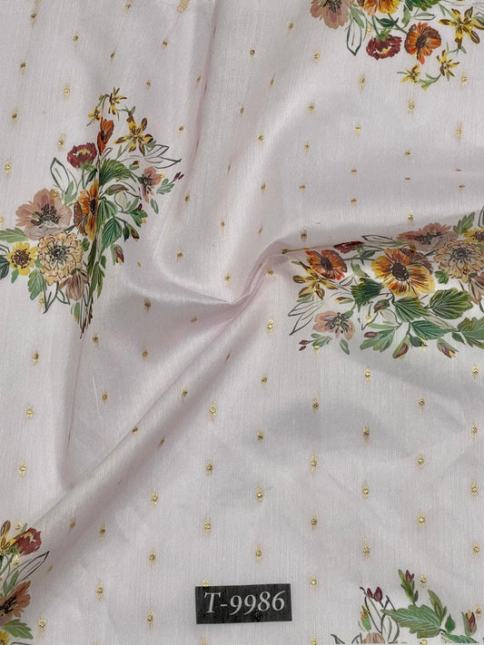PASTEL FLORAL PRINTS ON CHANDERI JACQUARD FABRIC