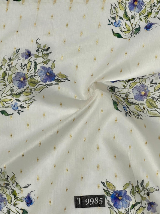 PASTEL FLORAL PRINTS ON CHANDERI JACQUARD FABRIC