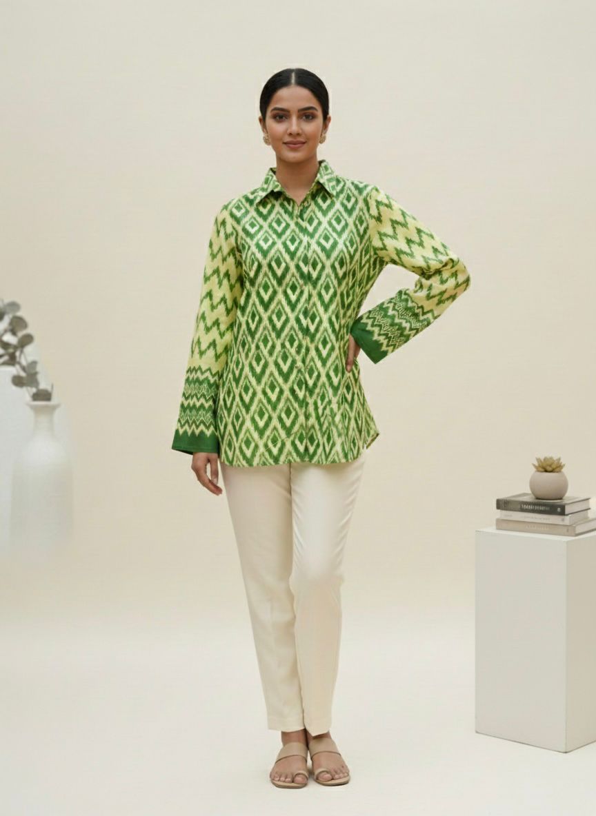 GREEN IKAT KURTA SHIRT