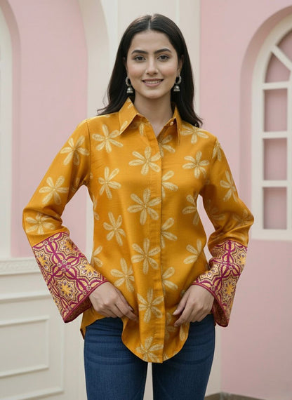 MUSTARD BLOOM KURTA SHIRT