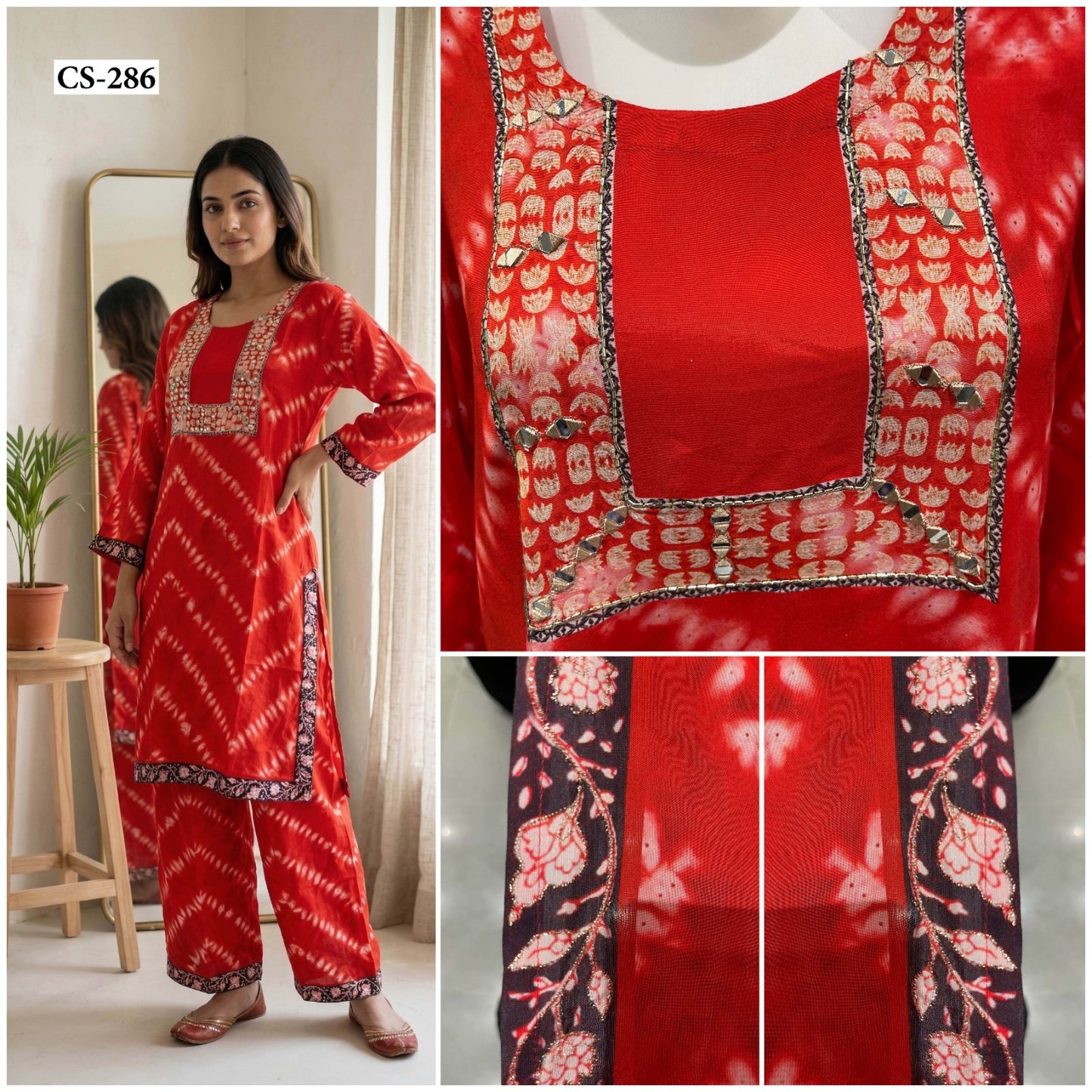 Rangriti Mirror Cord Set-PURE VISCOSE MUSLIN
