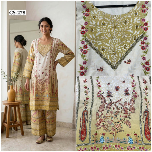 Ethnic Jari Work Cord Set-PURE VISCOSE MUSLIN