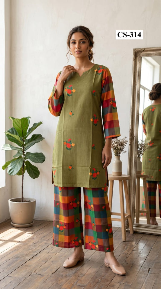 Olive Mosaic Co-ord Set  IMPORTED RAYON