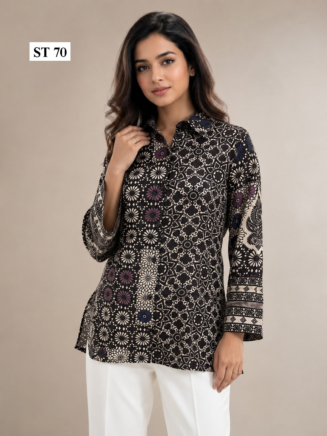 Midnight Mosaic Natural Crepe Shirt