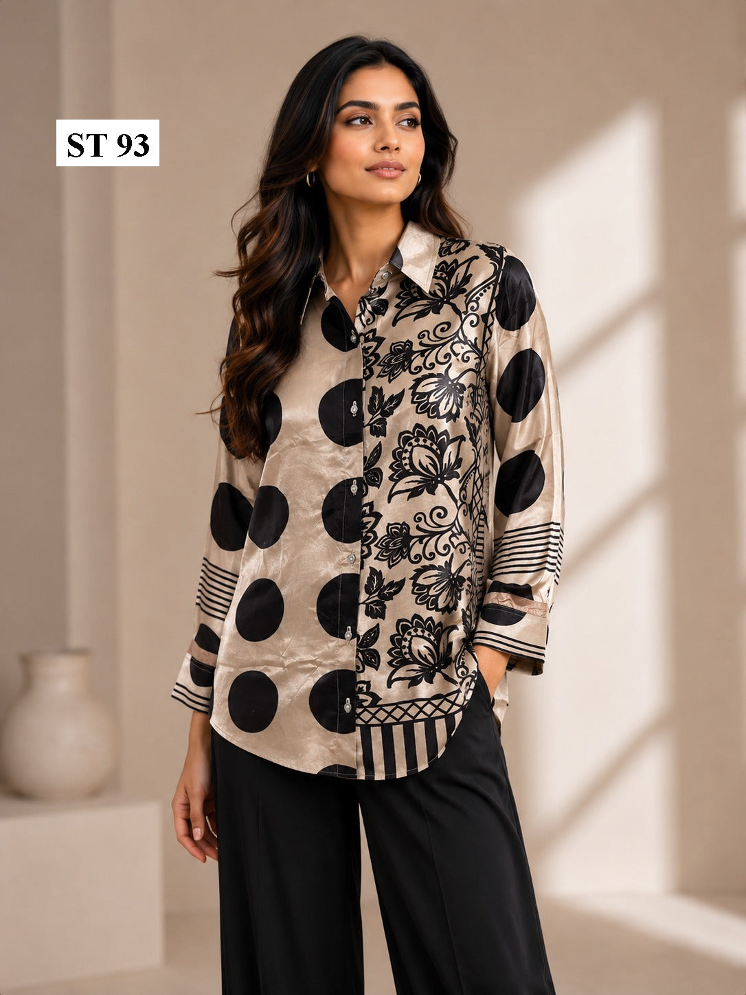 Monochrome Bloom Natural Crepe Shirt