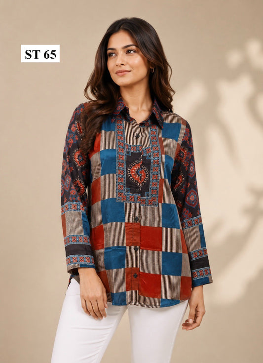 Bohemian Patchwork Natural Crepe Shirt