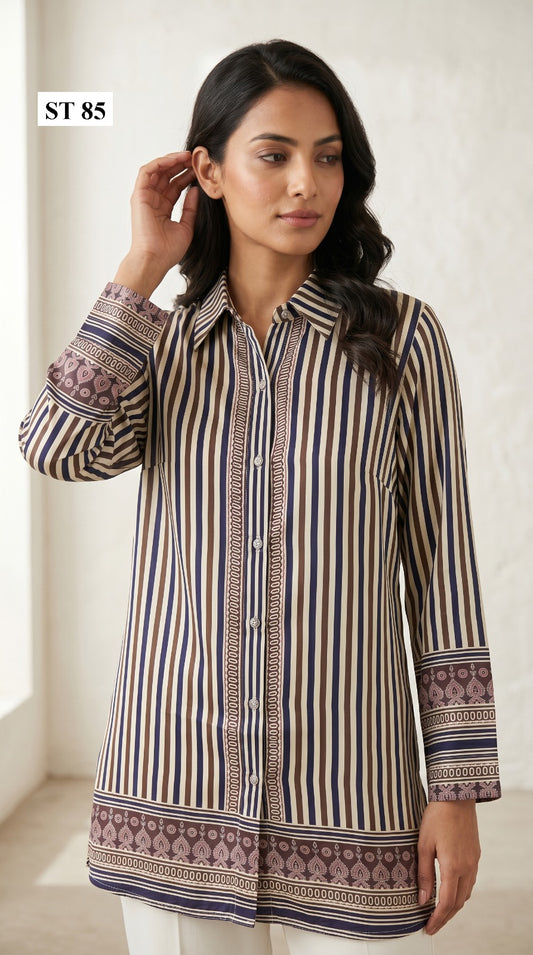 Royal Stripe Elegance Natural Crepe Shirt