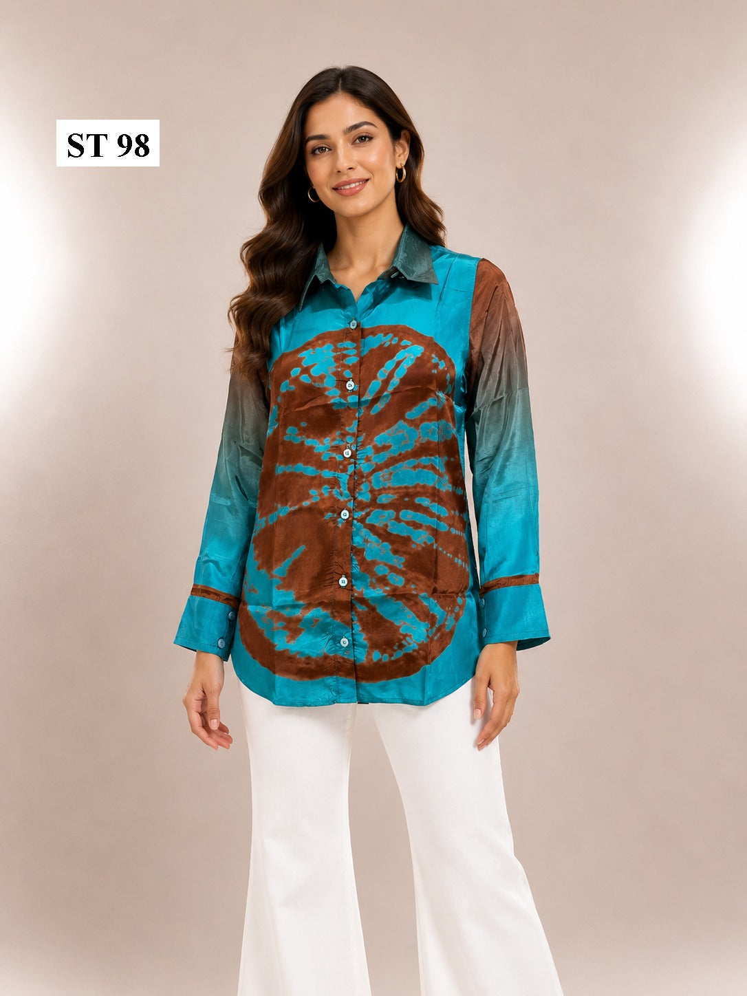 Turquoise Tie-Dye Natural Crepe Shirt