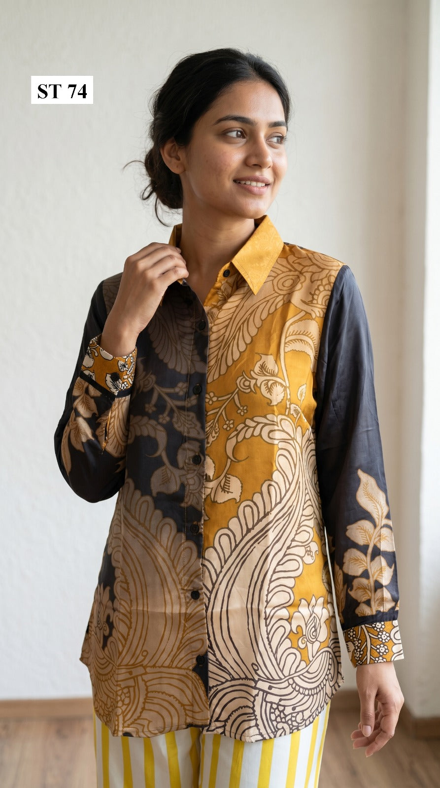 Golden Paisley Fusion Natural Crepe Shirt