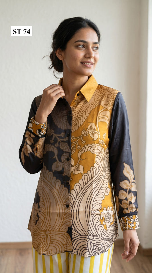 Golden Paisley Fusion Natural Crepe Shirt