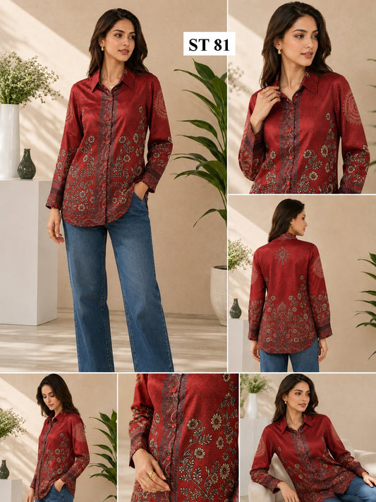 Crimson Garden Natural Crepe Shirt