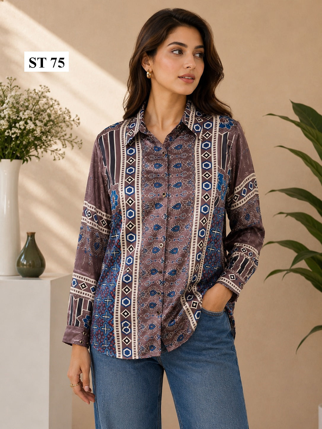 Mauve Mosaic Luxe Natural Crepe Shirt