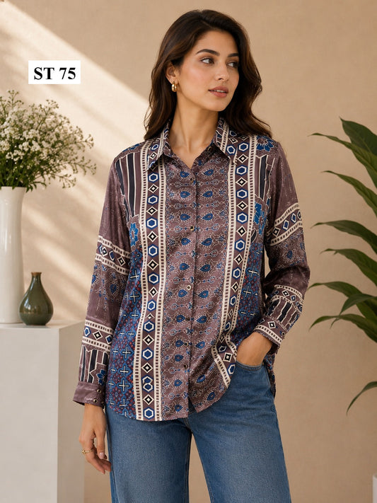 Mauve Mosaic Luxe Natural Crepe Shirt
