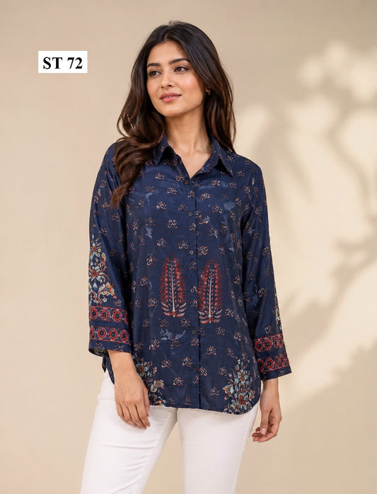 Midnight Paisley Charm Natural Crepe Shirt