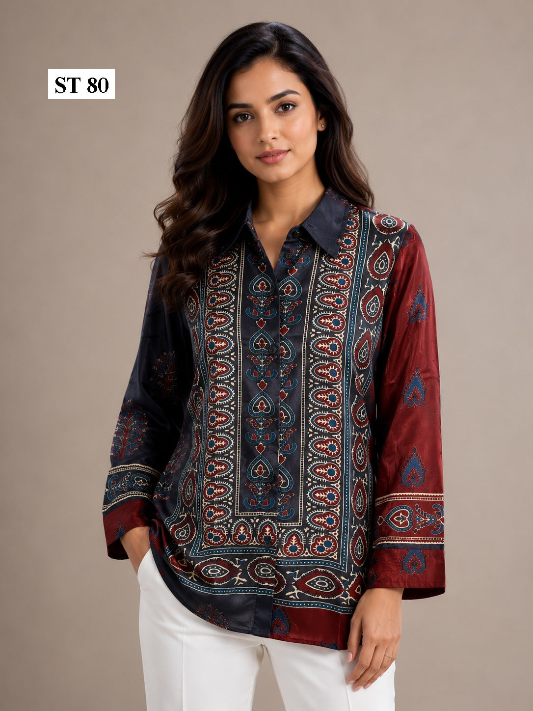 Royal Ajrakh Elegance Natural Crepe Shirt