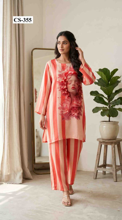 Coral Reverie Coord Set- Japanese crepe