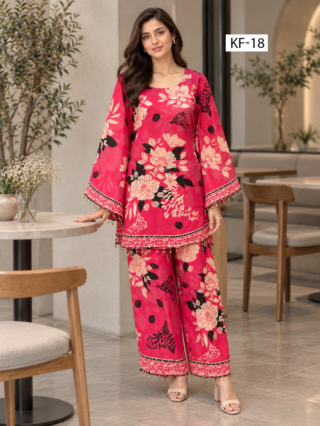 Fuchsia Muse Kaftan Set- Japanese crepe