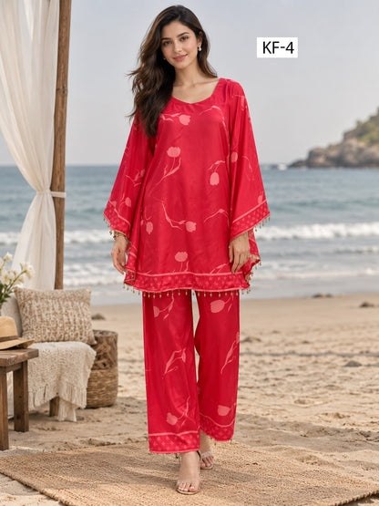 Coral Bloom Kaftan Set -Japanese crepe