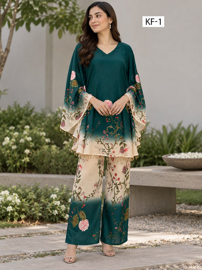 Teal Garden Kaftan Set - Japanese crepe