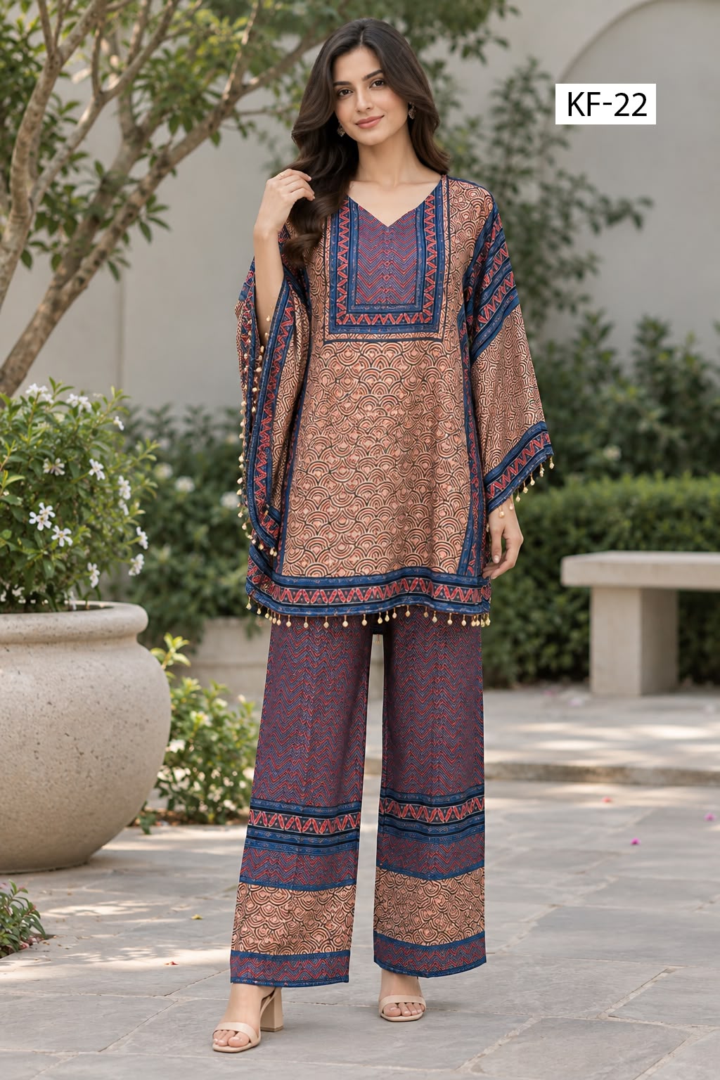 Indigo Rhythm Kaftan Set- Japanese crepe
