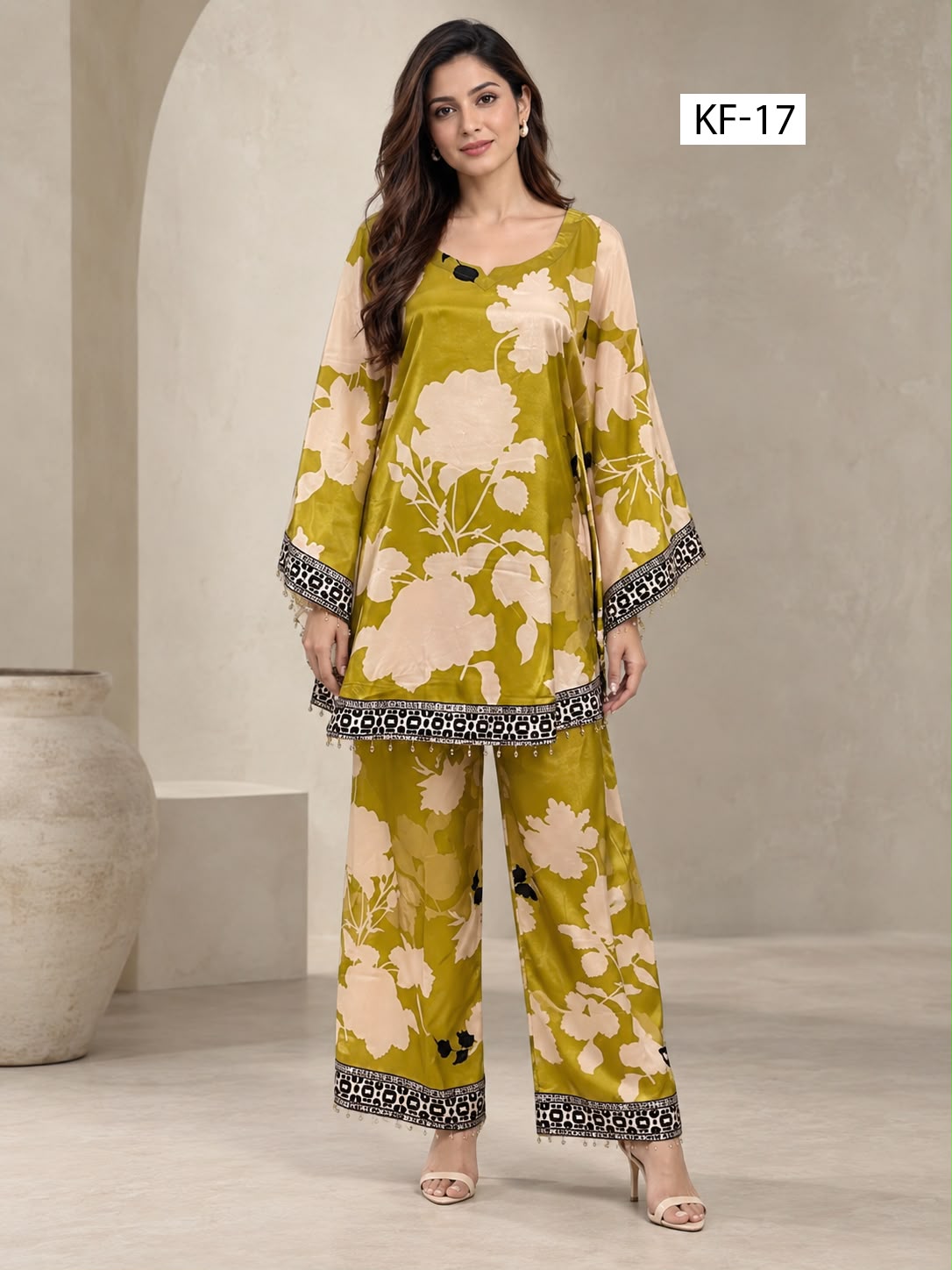 Olive Petal Kaftan Set- Japanese crepe