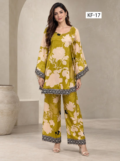 Olive Petal Kaftan Set- Japanese crepe