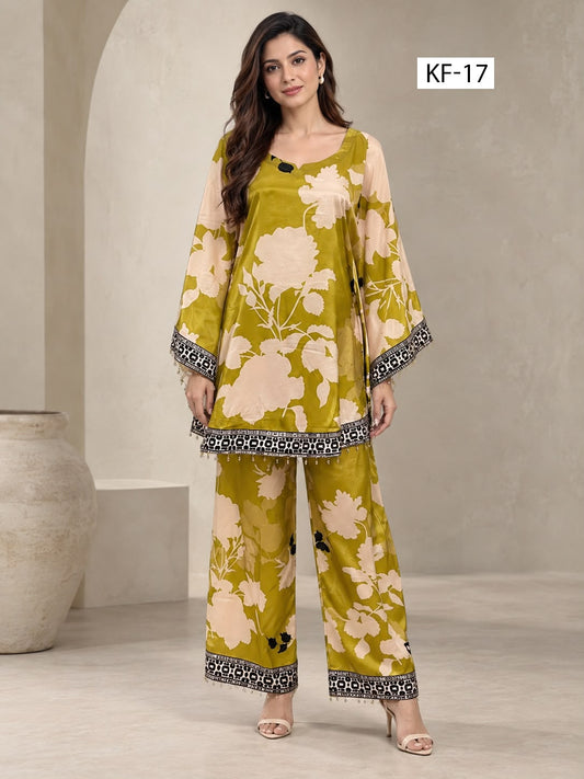 Olive Petal Kaftan Set- Japanese crepe
