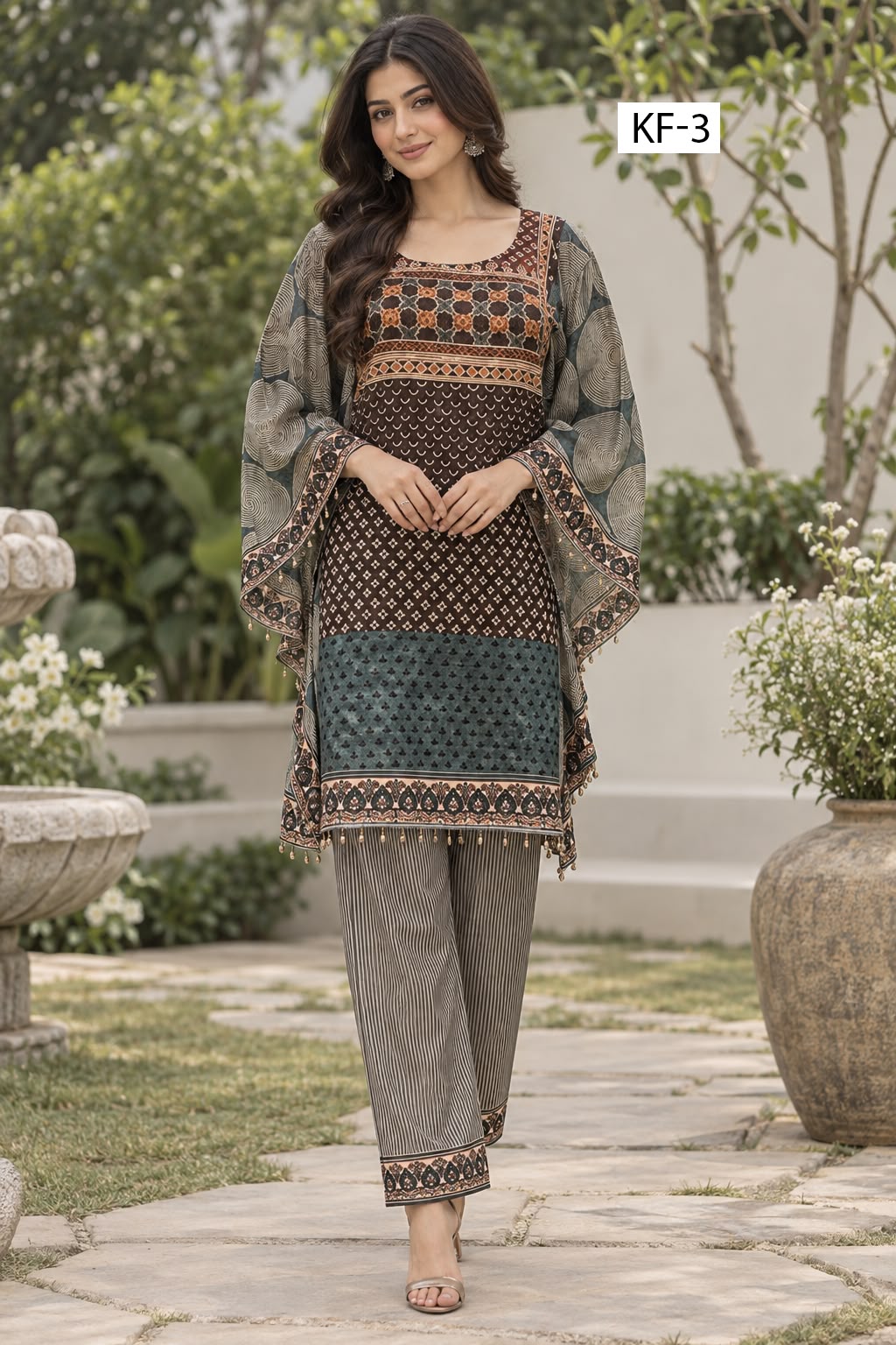 Earthy Mosaic Kaftan Set -Japanese crepe