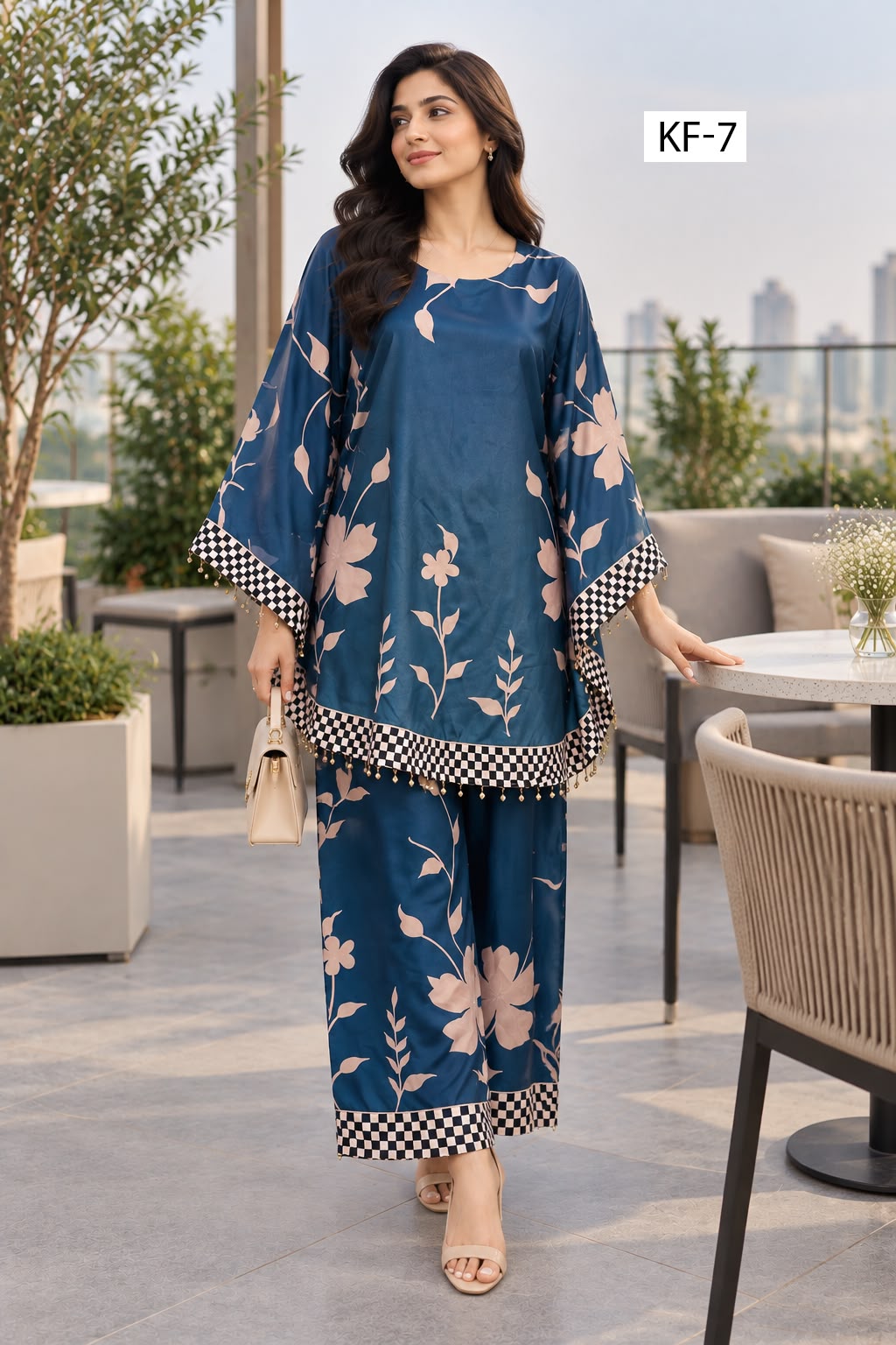 Blue Petal Kaftan Set- Japanese crepe