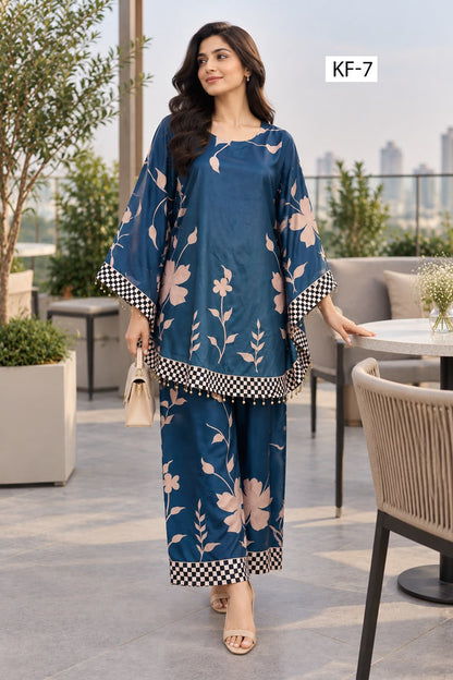 Blue Petal Kaftan Set- Japanese crepe