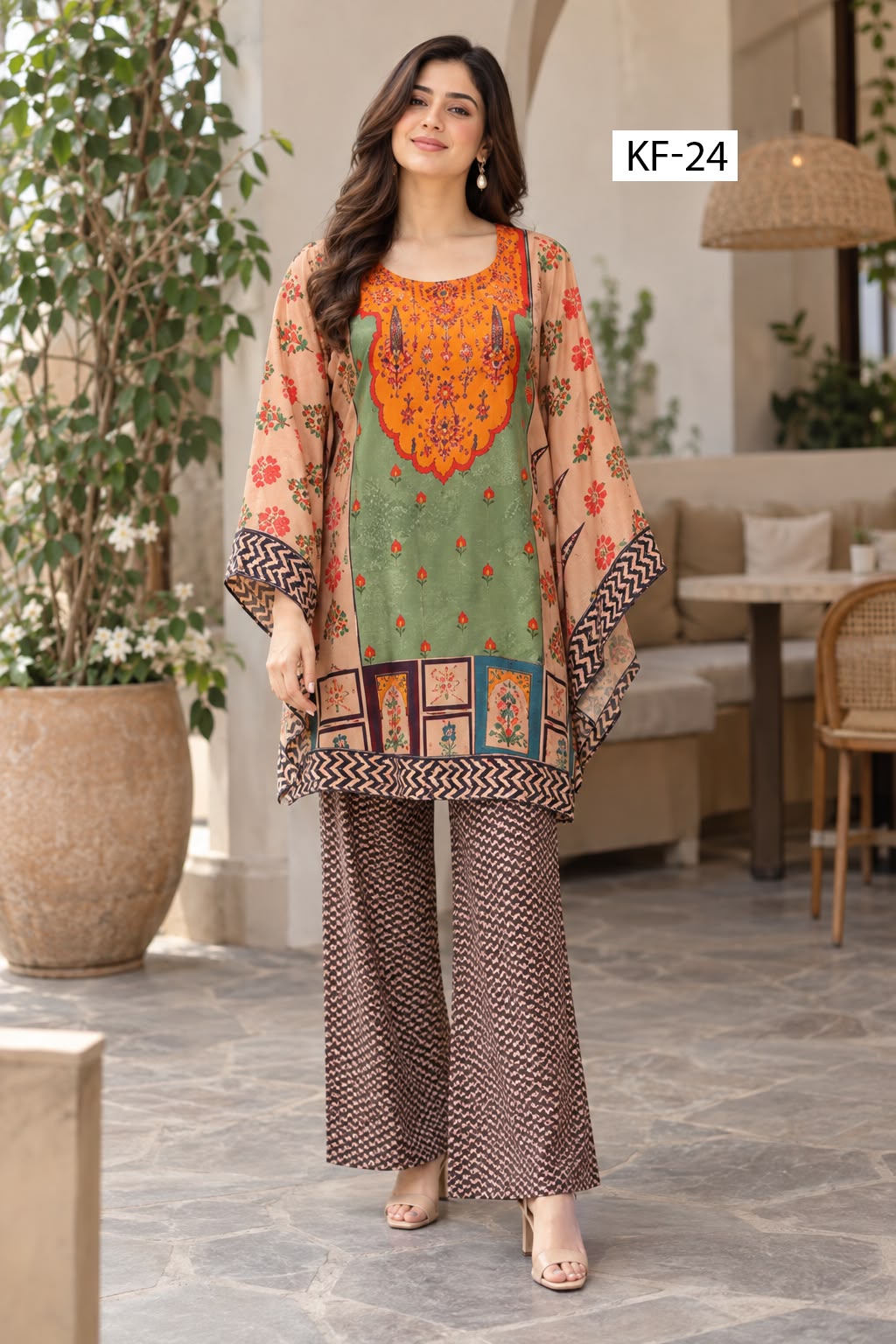 Safforn Sage Kaftan Set- Japanese crepe
