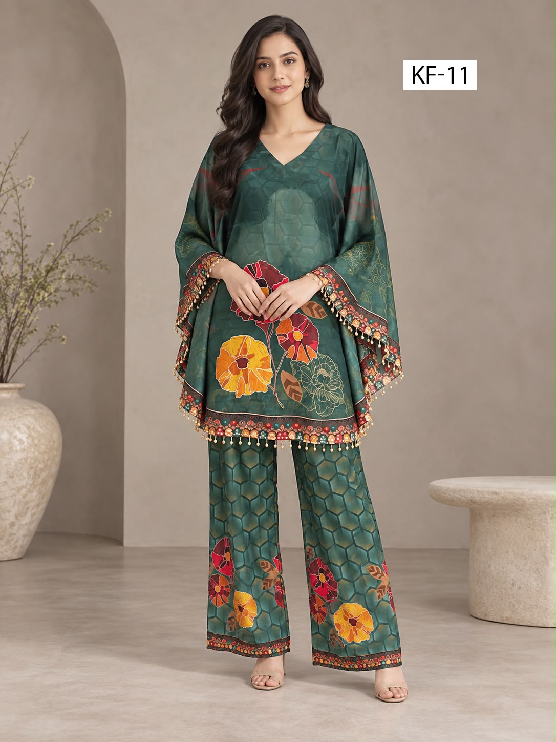 Emerald Mosaic Kaftan Set- Japanese crepe