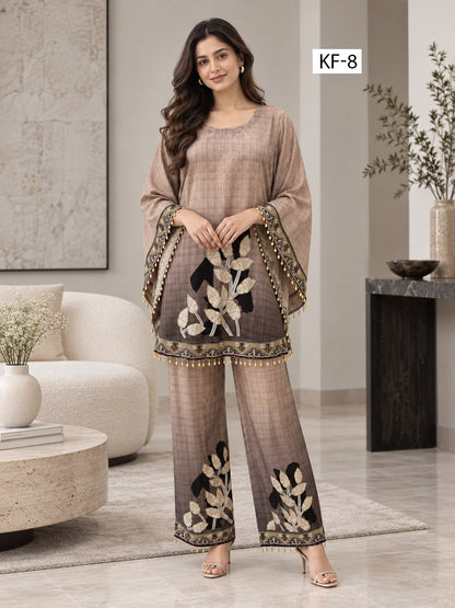 Mocha Botanical Kaftan Set- Japanese crepe