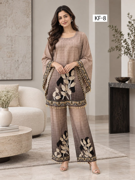 Mocha Botanical Kaftan Set- Japanese crepe
