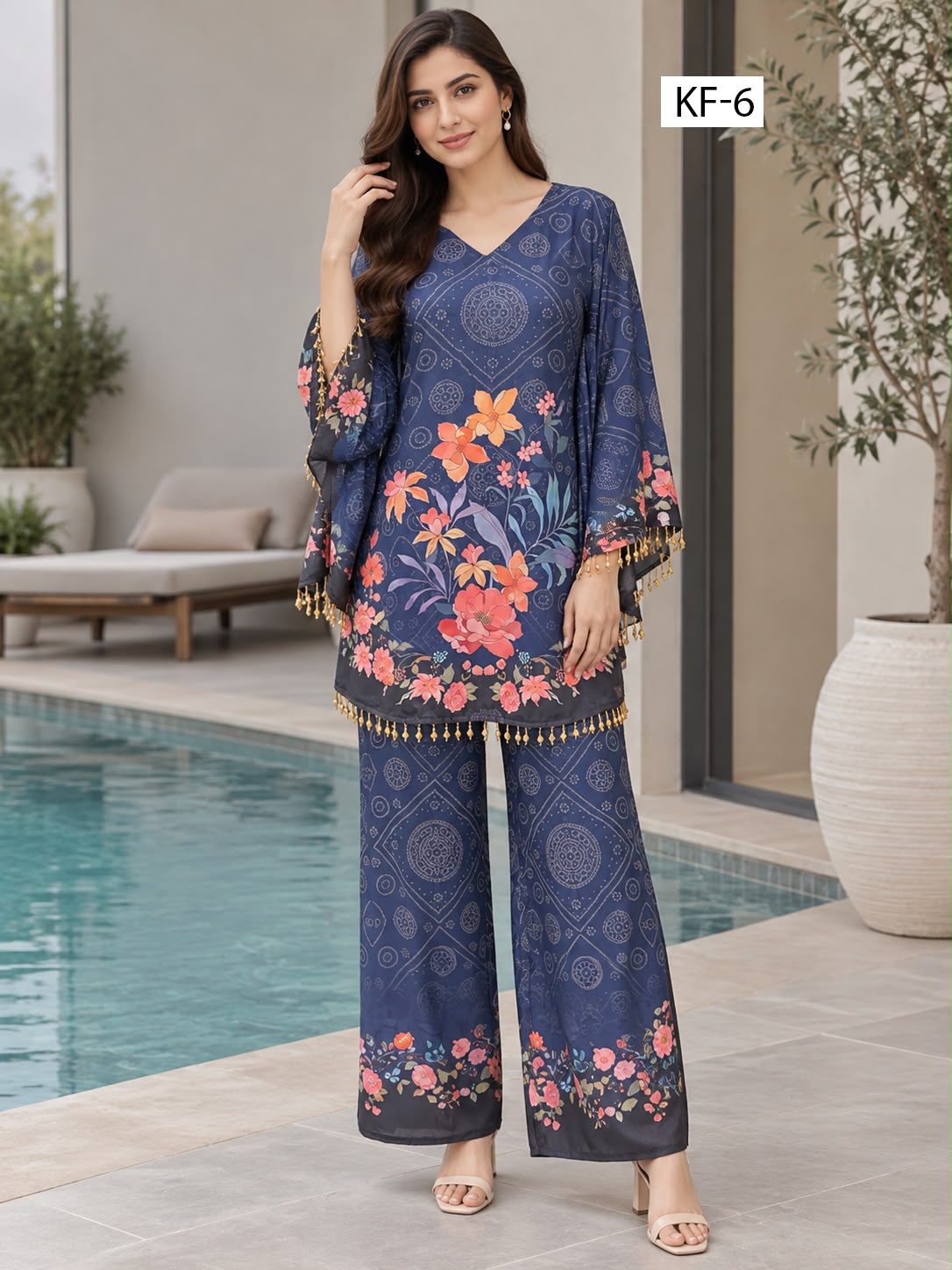 Midnight Floral Kaftan Set- Japanese crepe