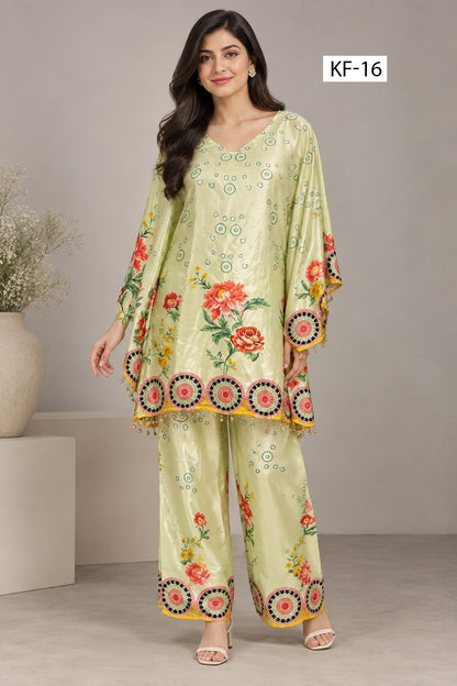 Lime Floral Kaftan Set - Japanese crepe