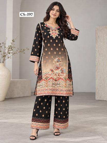 Black Gold Heritage Co-ord Set  - IMPORTED RAYON
