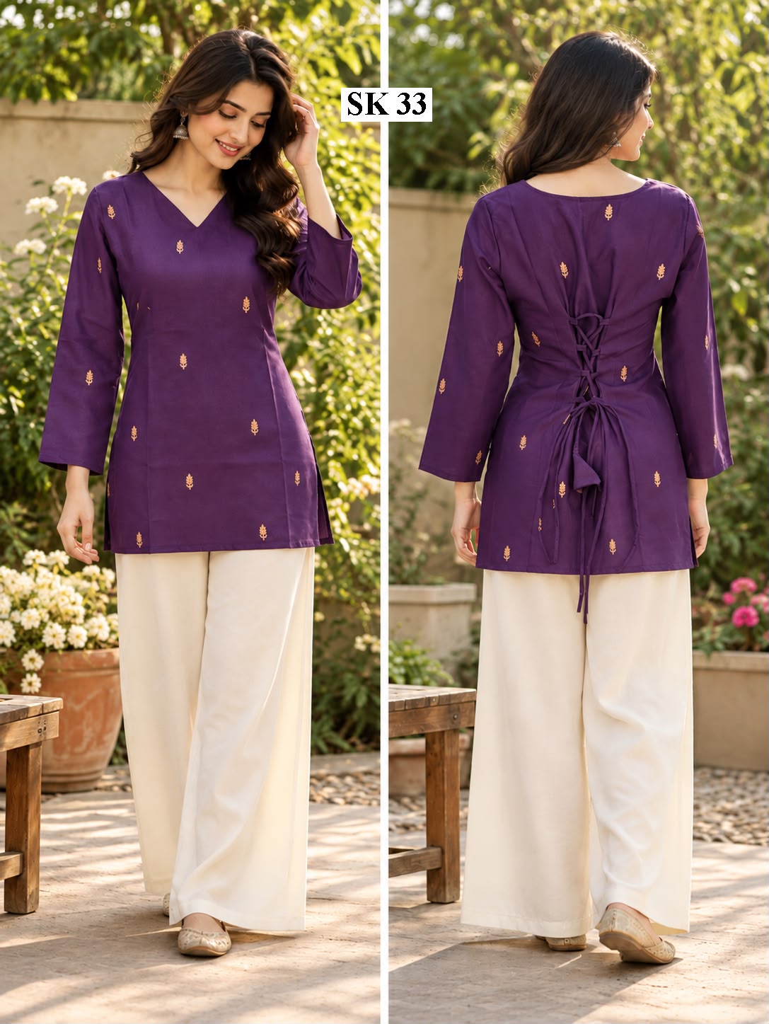 Purple Butti Lace-Up Short Kurti